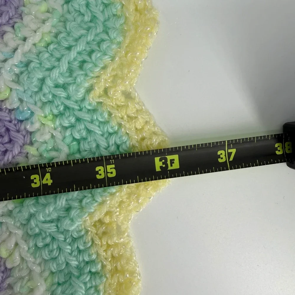 Handmade Crochet Baby Blanket Pastel Yellow Purple Mint Chevron Ripple